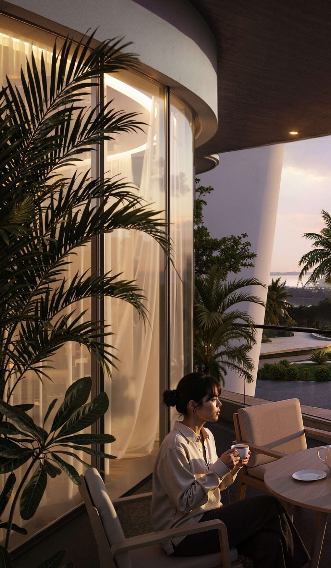 Balcony at dusk overlooking the waterway
